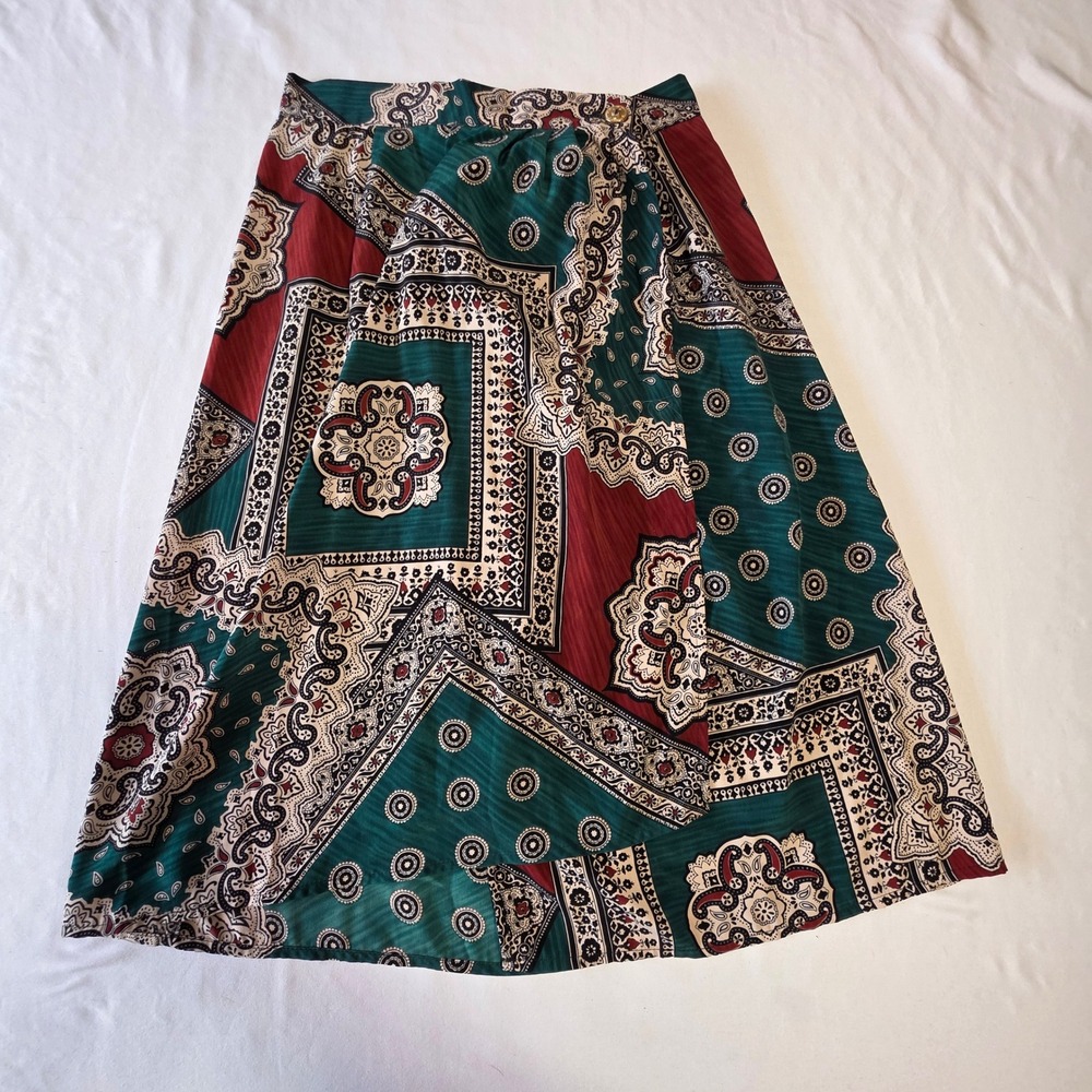 Graver Studio‎ Vintage Patchwork Wrap Midi Skirt Boho Small 90s